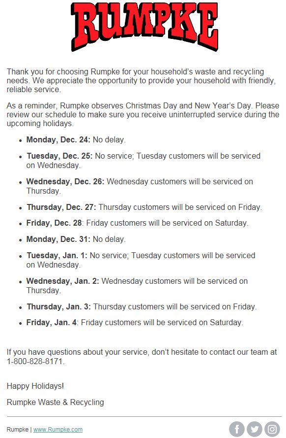 Rumpke holiday schedule 2018